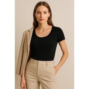 Banana Republic Black Fitted Scoop Neck Pima Cotton Tee Shirt – Medium